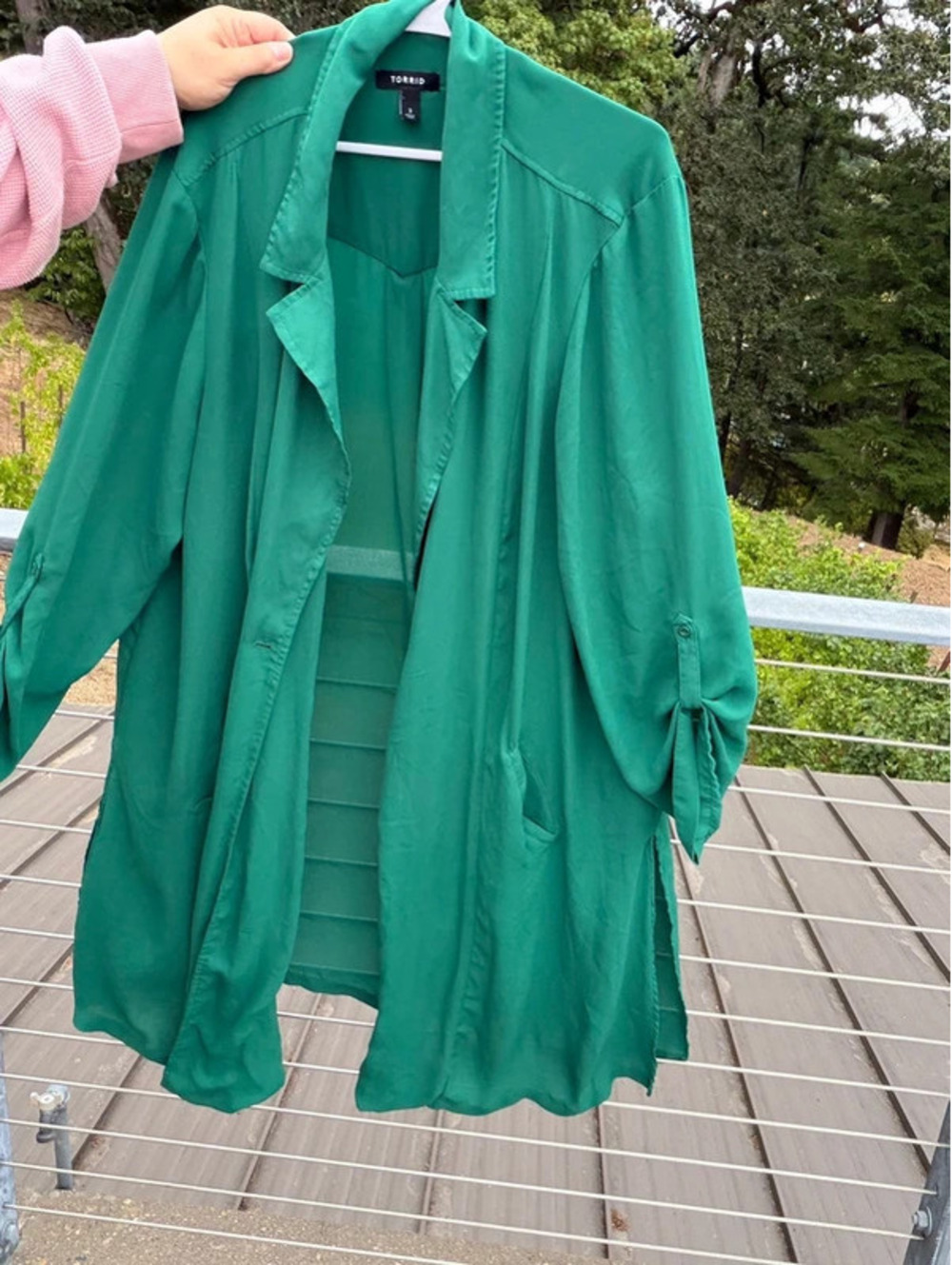 180. Torrid emerald green kimono long layering top size 3